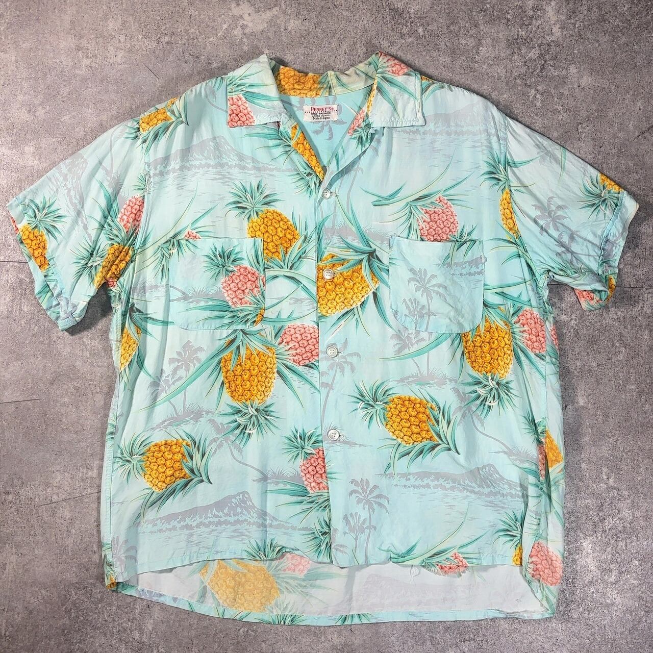 PENNEYS ペニーズ パイナップル柄 ハワイアンシャツ アロハシャツ ヴィンテージシャツ vintage 半袖シャツ 60's L 貝塚店 ITN237SYGLY8 【中古】 RK485KO｜NEXT51店