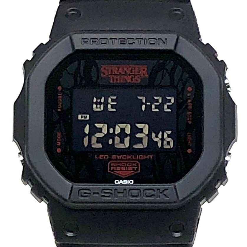 G-SHOCK ジーショック CASIO カシオ 腕時計 DW-5600STT-1 Stranger Things Netflix ストレンジャー・シングス 未知の世界 コラボレーションモデル UPSIDE DOWN Vecna VINES スクエア LEDバックライト ブラック 2025年12月発売 三国ケ丘店 ITANROUCN5US 【中古】｜NEXT51店