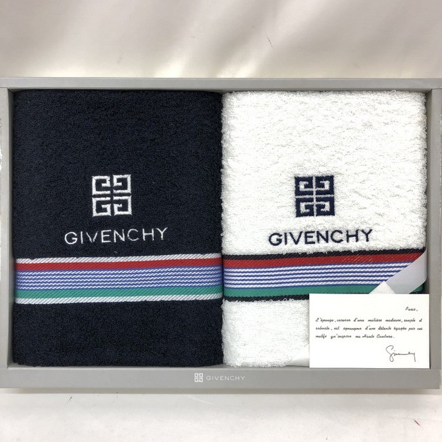【楽天市場】GIVENCHY ジバンシィ ジバンシー フェイスタオル 2枚セット ホワイト ネイビー ロゴ 刺繍 日本製 綿 保存箱 未使用品