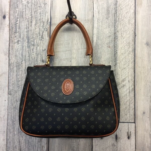 Pollini Handbag Black Brown Bag Logo Lady S Cher Old Clothes Secondhand Next Shell Mound
