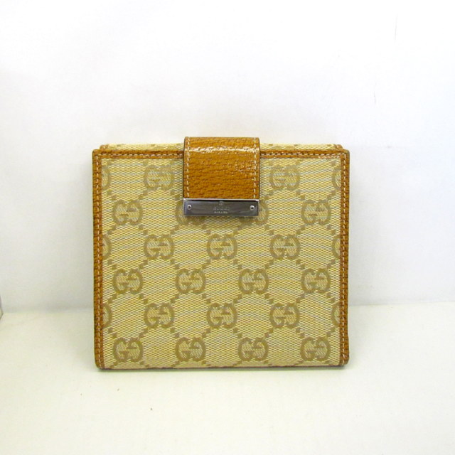 二つ折り財布 Wホック Gucci 二つ折り財布 Gg柄 財布 ケース レザー キャンバス ブラウン グッチ 2126 ベージュ ブラウン シルバー金具 ロゴ イタリア製 ウォレット レディース メンズ 東大阪店 中古 Ryb4002 Next51店 中古 Used 未使用品