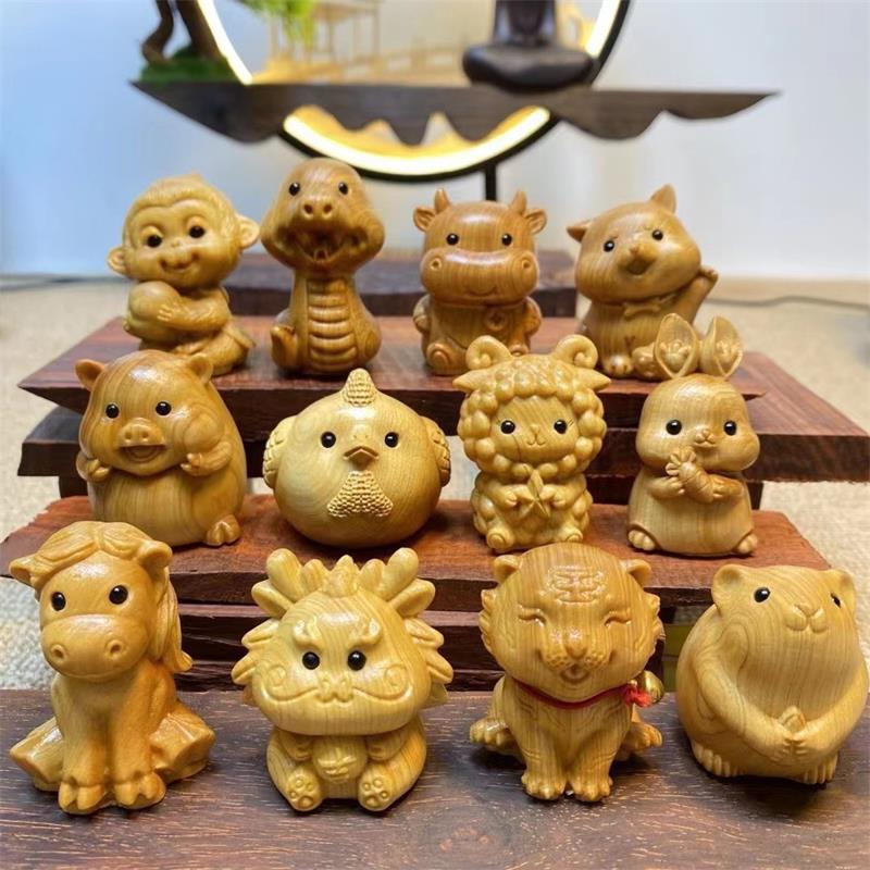 高約5cm かわいい 木彫り 祈願 癒しグッズ プレゼント 十二支置物 お守り 正月飾り 置き物 オブジェ 干支 招福 開運グッズ 置物