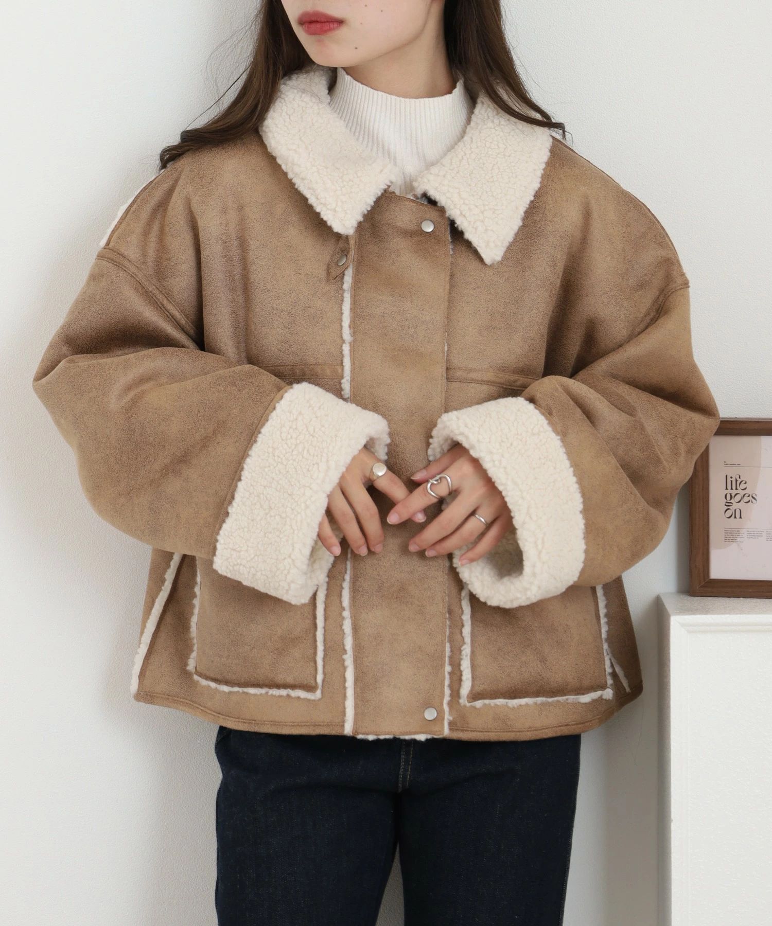 アウター ジャケット ボンディング 裏ボア ブルゾン フェイクレザー コート 軽い 暖かい