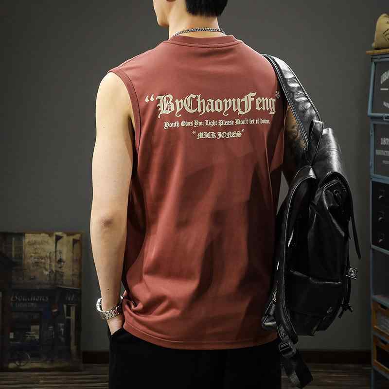 クール プリント ベスト メンズ アメリカン ストリート バスケットボール スポーツ シャツ ゆったり ノースリーブ Tシャツ