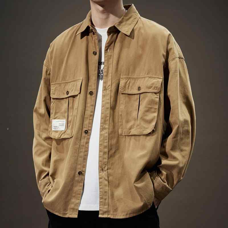 綿 メンズ 長袖 シャツ ゆったり フィット 春　秋 アウター シャツ ストリート ウェア ワーク ウェア ジャケット