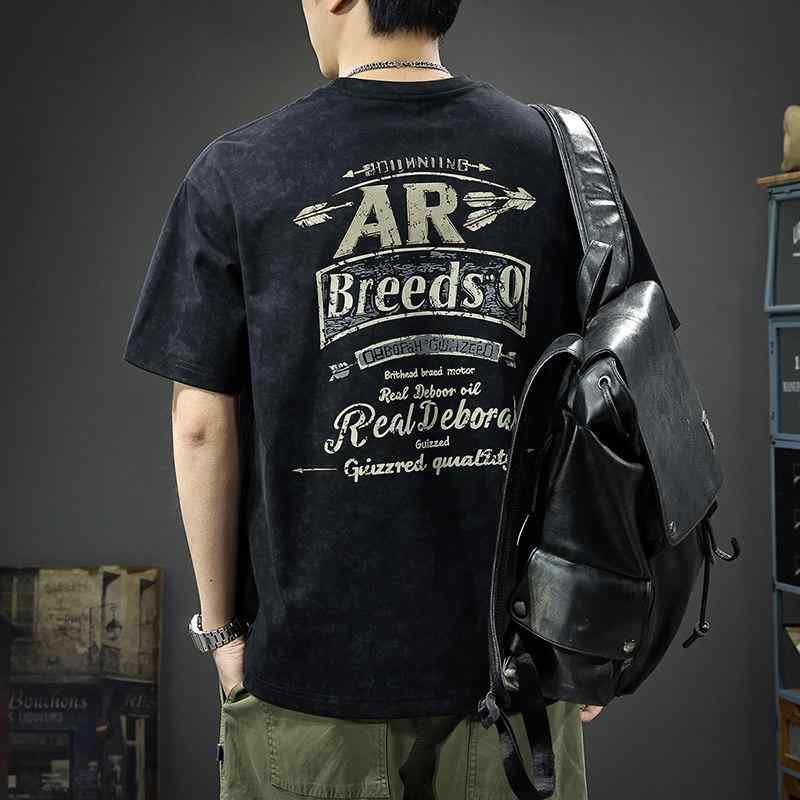クルーネック 半袖 Tシャツ メンズ ゆったり 大きいサイズ ハーフ スリーブ プリント Tシャツ