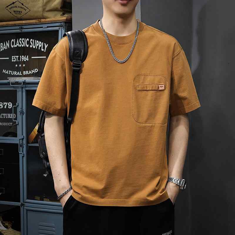 アメリカン スタイル シンプル 綿 メンズ 半袖 Tシャツ ゆったり カジュアル ラウンドネック 無地 着回し抜群 半袖 Tシャツ