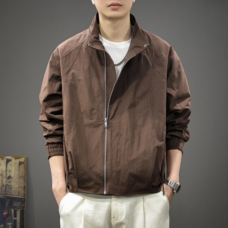 レトロ 斜め前立て ジャケット メンズ 春 ゆったり フィット メンズ ワーク ウェア スタンドカラー コート