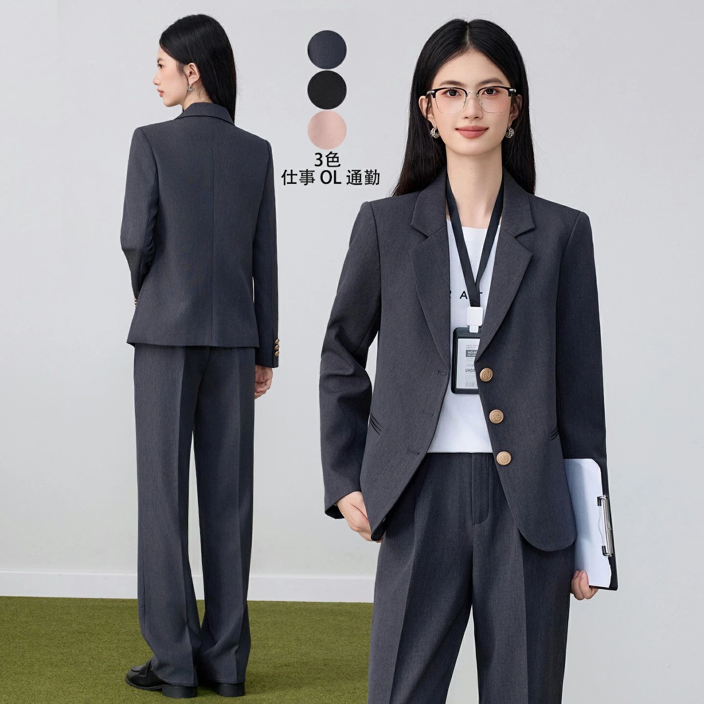 制服 ビジネススーツ 結婚式 上品 レディース２点セット 「上着+パンツ」 通勤 OL カジュアルスーツ 卒業式 オフィス