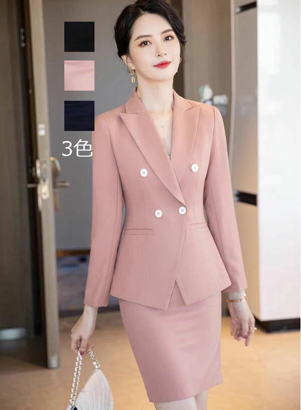 S/M/L/XL/2XL/3XL/4XL 黒/青/ピンク 2点セット スカートセット お宮参り ロング丈コート+スカート 長袖 セレモニースーツ ママ