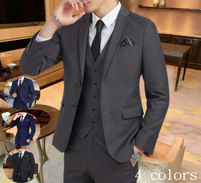 XS-4XL 大きいサイズ 忘年会 結婚式 入学式 春夏秋冬 出張 スリムスーツ 着痩せ スリーピース 二次会 シングルスーツ フォーマル