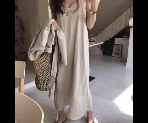 ワンピース プルオーバー キャミワンピース ロング 袖なし ノースリーブ Vネック かわいい 大人可愛い きれいめ シン