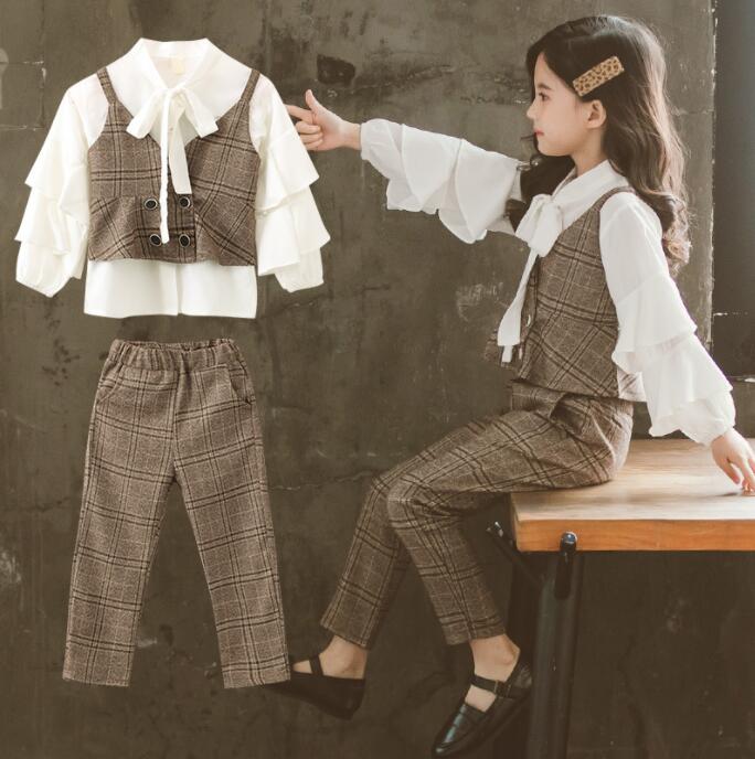 子供服 ブラウス キッズスーツ 3点セット フォーマル 子供 チェック柄 子供スーツ パンツセット 女の子 フォーマルスーツ 女の子