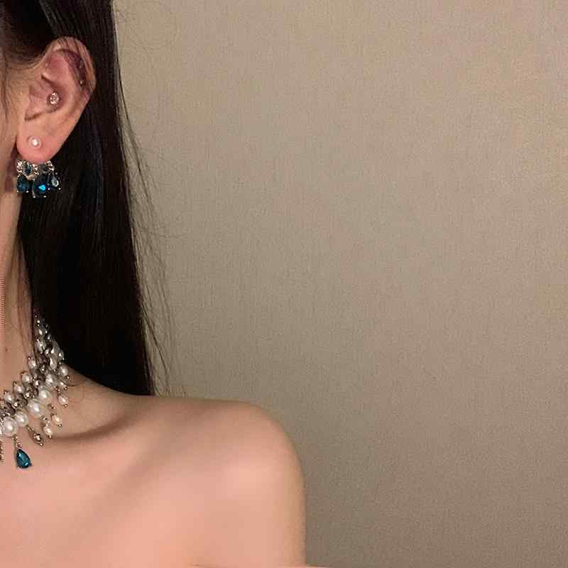 ネックレス チェーン 鎖骨 感 タッセル 金 千 レトロ パールネックレス 水滴 伝説 海 い ブルー