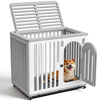 犬 伏せ籠  愛玩動物伏せ籠 【室内装飾に馴染む白×灰】 キャスター付き添い人 犬 ゲージ 中型犬 大