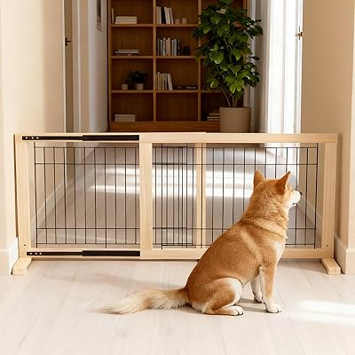 愛玩動物論理ゲート 犬 柵 高さ50コマーシャル 伸縮幅約85～155糎 木製 ベット駒寄せ 置くだけ柵 室内 飛び出し