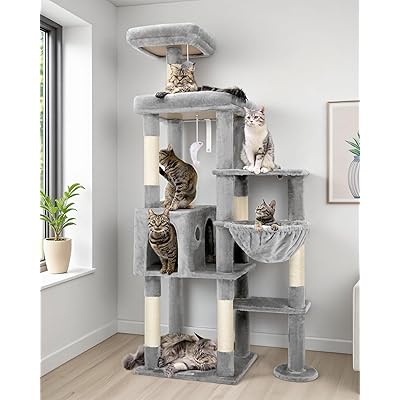 キャットタワー 揺るぎ無い釣りあい性 取り付け型 多役立つこと 猫円柱 超大型見晴台（48cm×42糎）取りはらい