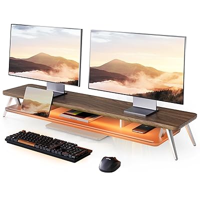 モニター台 卓上 パソコン台 デスクシェルフ pc台 机上台 幅108cm 2段 RGBテープライト付き アル｜NEXTMART