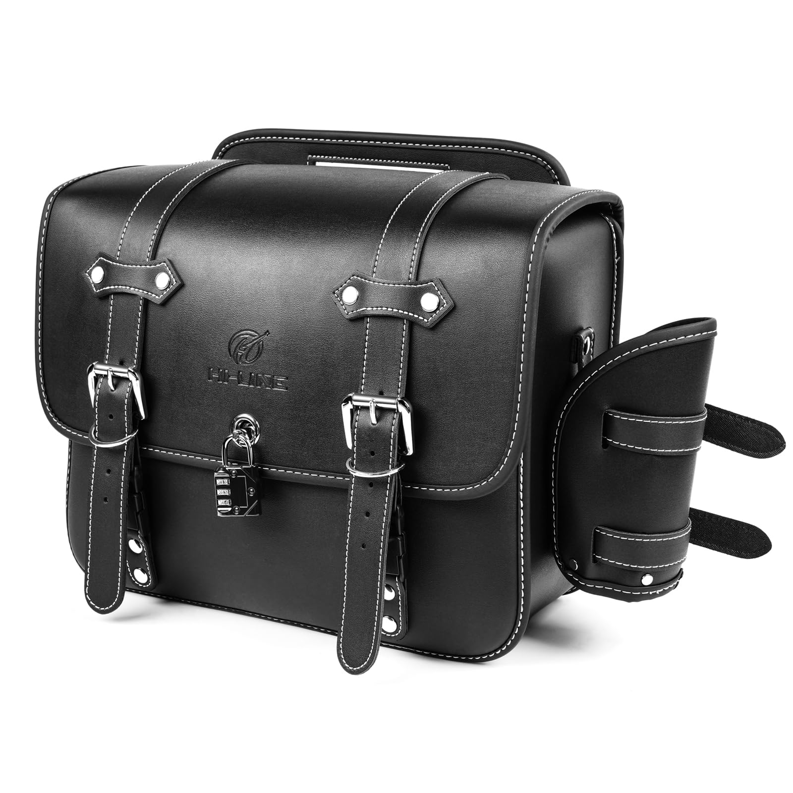 HI-LINE バイク サイドバッグ サドルバッグ 15L 大容量 ドリンクホルダー付属 金具防錆 小物収納 ダイヤル式鍵 防水カバー レブル ハンターカブ クロスカブなど適合 日本語説明書付き お取り寄せ｜ネクストステージ1号店