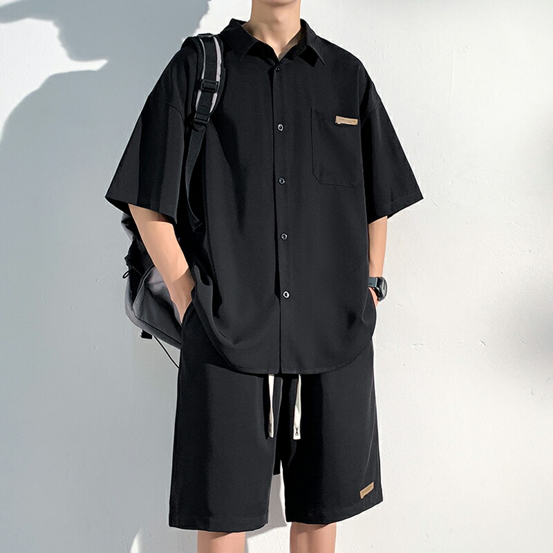 PLAN C   プランシー 半袖シャツ＋ハーフパンツ セットアップ 楽天市場】シアサッカー半袖シャツ＆ショーツセット 全2色