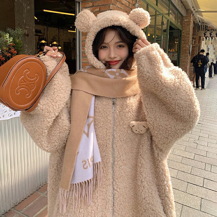 楽天市場】ボアジャケット レディース 熊耳 フード付き もこもこ