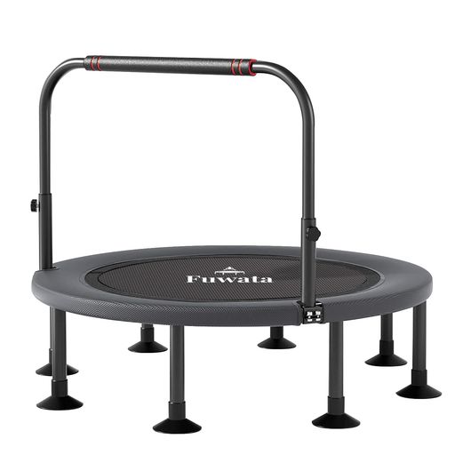 Fuwataトランポリン手摺付き8本脚直径102cm耐荷重200kg大人用子供用室内用静音折りたたみダイエット収納便利組み立て簡単耐久性高い室内室外兼用(8本脚ダークグレー)