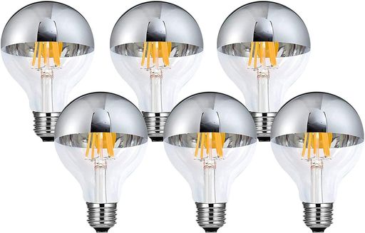 KY LEE メタル LEDシルバーボールランプ 8W フィラメントLED電球 省エネ 高演色 G80 110V 2700K電球色 E26口金 半分クローム 電球 6個入 G80｜NEXT STORE17