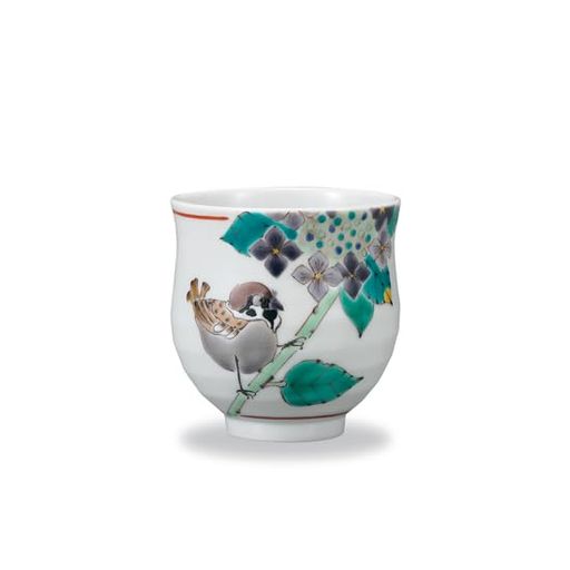 九谷焼いわたや 湯呑 額紫陽花に雀 大志窯 AP8-5065|NEXT STORE17