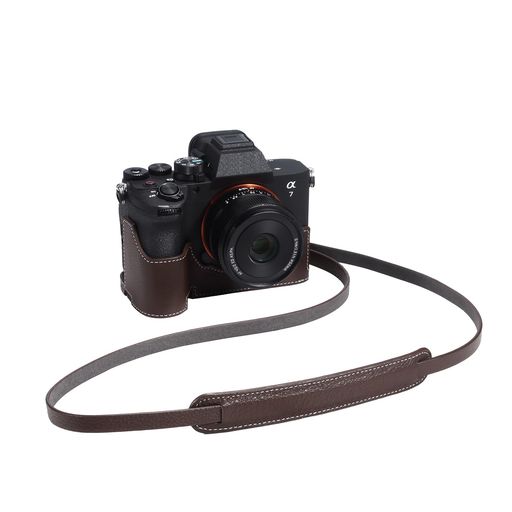 Sonyα7V専用レトロな牛皮手作りのハーフケースカメラ保護すること押しかぶせる当て嵌めるSonyILCE-7M5A7M5a7m5Alpha7Vカメラショルダーストラップ付き添い人根もと開閉蓄電池取り替えっこ三脚据え置き能力のあるキズ擦り切れる押しとどめる(コーヒーブラウ…