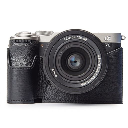 a7c2カメラケースレトロな本革(牛皮)手作りのハーフケースカメラ保護すること押しかぶせるSonyA7CIIILCE-7コマーシャル2専用三脚据え置き能力のあるキズ擦り切れる押しとどめる軽さ(黒)