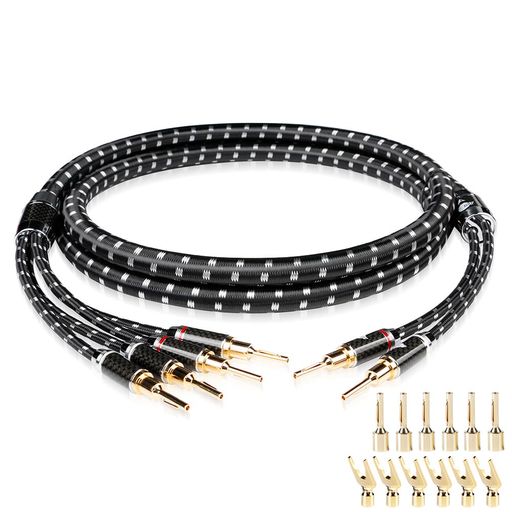 JIB Hi-Fi 2 to 4 スピーカーケーブル/アンプ/サブウーファーなど対応 [純銅の針型バナナプラグ/Yラグプラグ 搭載]/長さ3m /OD:16.8mm x2本｜NEXT STORE17