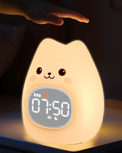 ネコ目覚まし時計子供用|可愛いナイトライト&睡眠トレーニング光目覚まし時計|充電式シリコン製で安全|男の子女の子ベッドルーム用|赤ちゃん幼児にぴったりの優しい起床ライト|スヌー… 4,753円