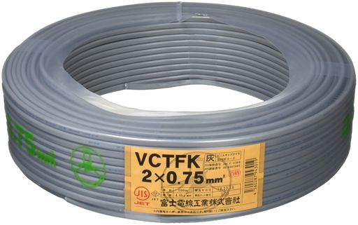 富士電線工業300Vビニルキャブタイヤ長円形コードVCTFK0.75SQ灰100m 8,370円