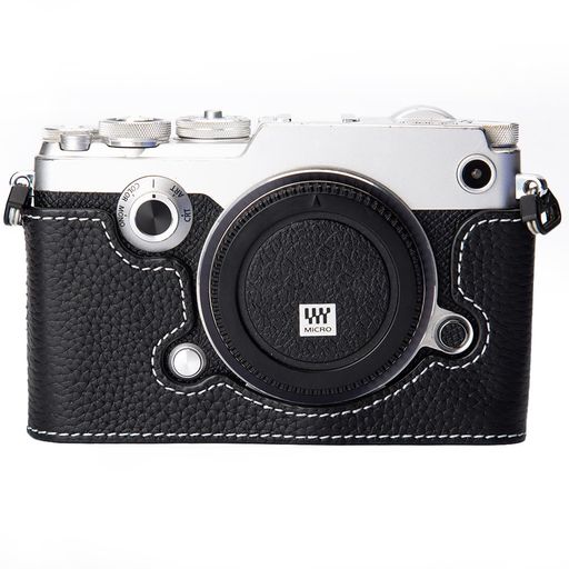 OLYMPUSPEN-FM43専用レトロな本革(牛皮)手作りのハーフケースカメラ保護すること押しかぶせるパウダーコンパクト腹積もり、三脚架据え置き能力のある、キズ・擦り切れる押しとどめる(Black-whiteline)