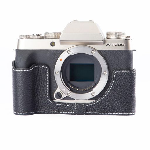 FUJIFILMX-T200専用レトロな本革(牛皮)手作りのハーフケースカメラ保護すること押しかぶせる当て嵌めるFujiXT200xt200ハーフタイプカメラプロテクトケース根もと開閉蓄電池取り替えっこ三脚据え置き能力のあるキズ擦り切れる押しとどめる(黒いこと)