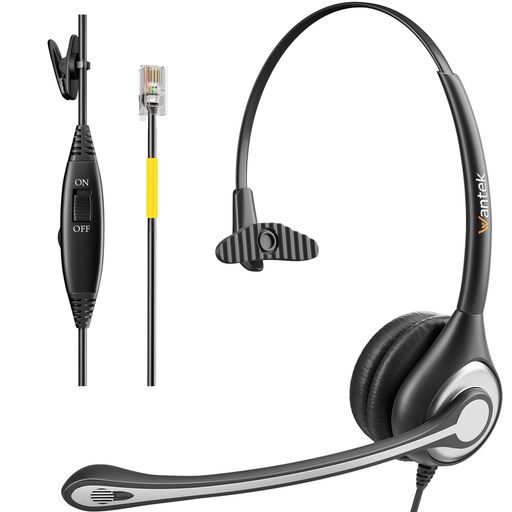 ヘッドセット電話機用片耳ノイズキャンセリングマイク付き固定電話機用ヘッドフォンWantekRJ9オフィス電話用ヘッドセットYealinkT20PT21PT26PT23GT46GT48GT42ST46SAvaya16089608