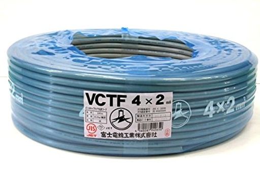 富士電線工業ビニルキャブタイヤ丸形吊りひもVCT-F2sqx4c100M一巻き