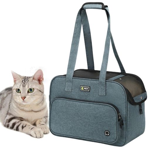 Okikiペット猫キャリーバッグマット付き小型犬兎キャリーバッグペットトートショルダーバッグ3WAY布製お出かけ防災避難散歩病院車折りたたみ飛び出し防止