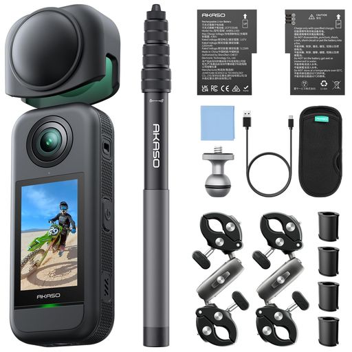 AKASO 360 自動二輪車一揃いの道具 360度写真器-動き写真器 5.7K360度映像 72MP360度活動写真 新型1/2in48MP検出器 360度気泡管水準器守りつづける 360° スーパースムース 兼ね合い化役立つこと 人工知能学まとめ上げる 見えない自撮り棒 2.29”