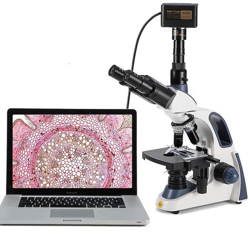SWIFT 三眼生物顕微鏡 高性能3眼タイプ生物顕微鏡 最大2500X拡大 デジタルカメラ付 Swiftcam 500万画素 USB3.0 ジーデントップ式30度傾斜三眼鏡筒、1W LED照明|NEXT STORE17
