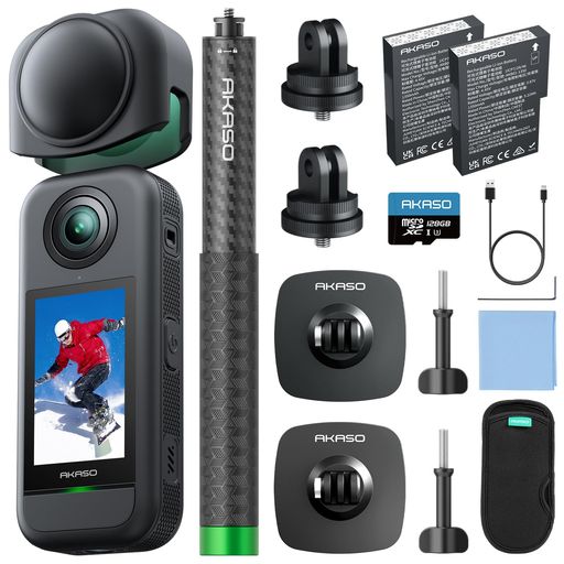 AKASO360ウィンターセット128GBSDカード付き360度カメラアクションカメラ-5.7K360度動画72MP360度写真新型1/2インチ48MPセンサー360度水平維持360°スーパースムース安定化機能AI編集