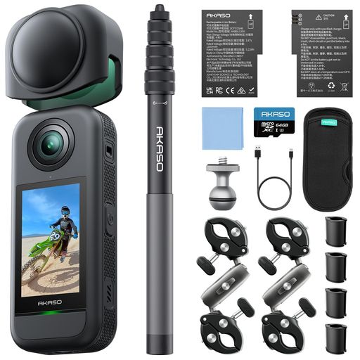 AKASO 360 自動二輪車一揃いの道具 256GB SD歌留多付き添い人 360度写真器-動き写真器 5.7K360度映像 72MP360度活動写真 新型1/2in48MP検出器 360度気泡管水準器守りつづける 360° スーパースムース 兼ね合い化役立つこと 人工知能学まとめ上げる