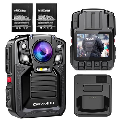 CAMMHDV864GB4Kボディカメラ4400mAhワンタッチ録画と録音12-14時充電台付き2160P赤外線暗視ループ撮影パスワード保護点滅アラート法執行機関警察警備員日本語説明書付き