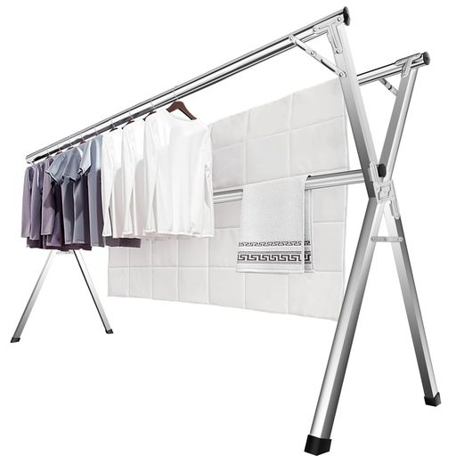 JAUREE2.4m折りたたみ洗濯物干しスタンド衣類乾燥ラック屋内屋外兼用耐荷重ステンレス製防風フック20個付きコンパクト収納可能