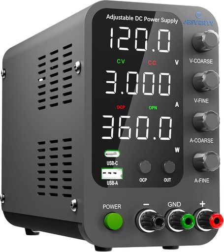 Jesverty直流安定化電源新型SPS-12003V(120V/3A)、0-120V0-3A電圧電流可変、スイッチング電源、20WUSBType-A&
