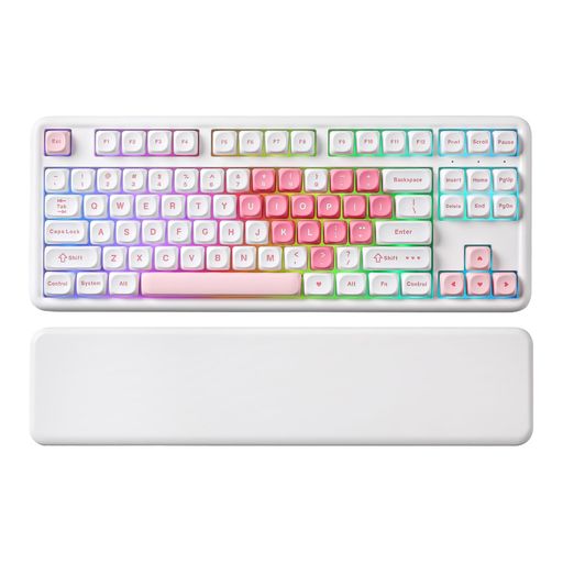 YUNZIIB87ワイヤレスメカニカルキーボードゲーミングキーボードBT5.0/2.4G/USB-CNKROQMK/VIAソフトウェアカスタムMOAキーキャップガスケットRGBリストレストWin/Mac用(ホワイト