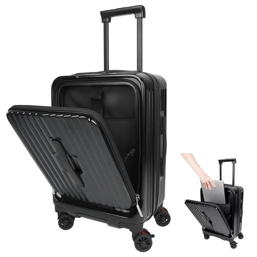 [SKYFLY]スーツケース両開きフロントオープンキャリーケースSサイズ機内持ち込み軽量多機能キャリーバッグ耐衝撃静音TSAローク【立体収納システム】おしゃれ旅行修学(1-3泊40Lブラック