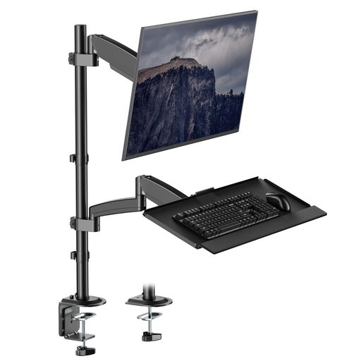モニターアーム キーボードトレイ付き 省スペース設計 人間工学 VESA 100x100/75x75mm 17~32インチ対応 耐荷重9kg 多角度調節可能 ケーブル収納 ブラック｜NEXT STORE17