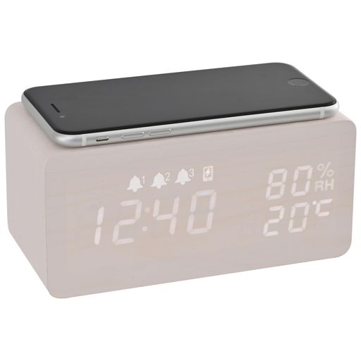 Electime置き時計おしゃれ目覚まし時計スマホ充電デジタル時計木目卓上時計Qiワイヤレス充電器温度/湿度/アラーム自動輝度調節USB給電技適認証/Qi認証(白) 4,368円