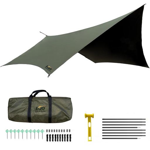 Little Qi Garden タープ ヘキサタープ 4.5x4.5m 【210D厚手生地 遮光ブラックコーティング】 UVカット率99.9% UPF50+ 5-12人用 防水8000mm 設営セット(ポール2本/夜光ペグ/ハンマー付) キャンプ｜NEXT STORE17